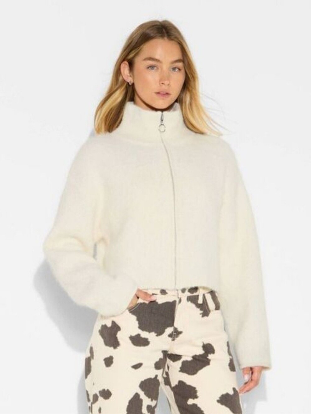 wild fable White Plush Zip-Up Teddy Jacket